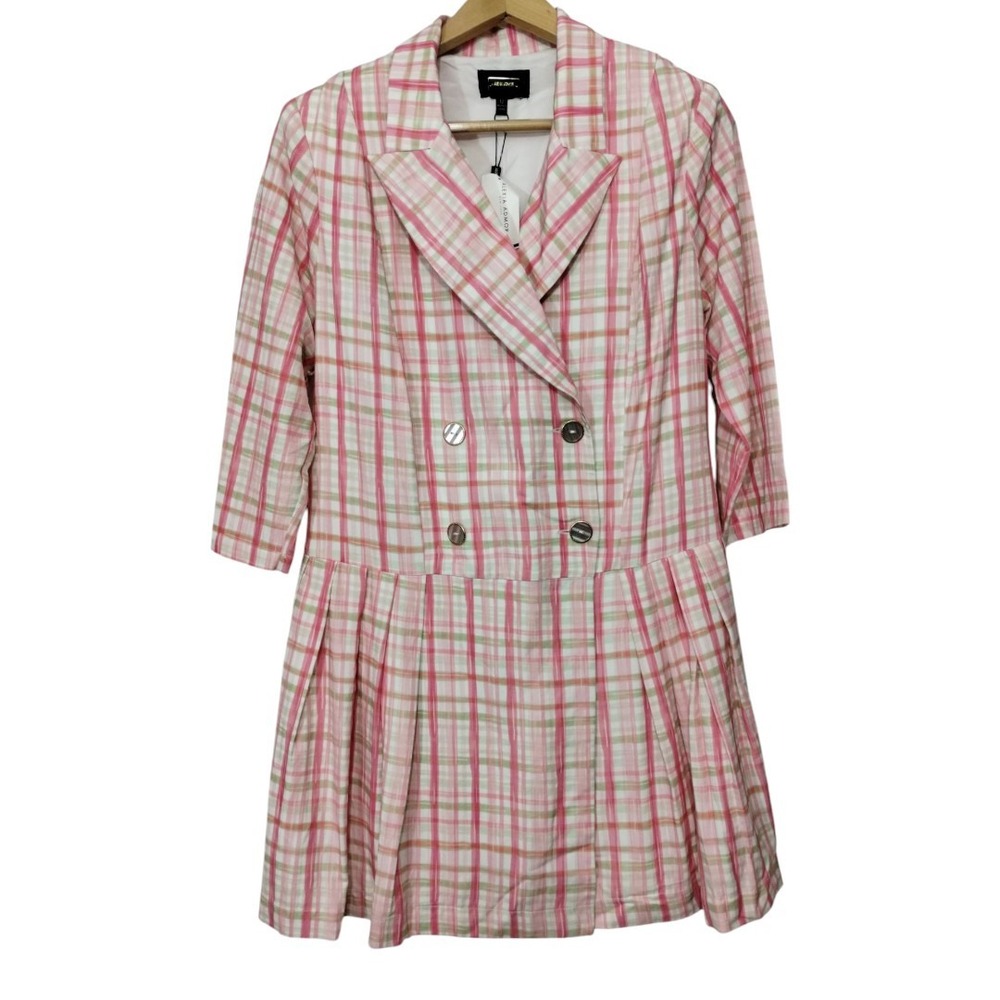 ALEXIA ADMOR Kennedy Checked Mini Blazer Dress Double Breasted Drop Waist Collar
